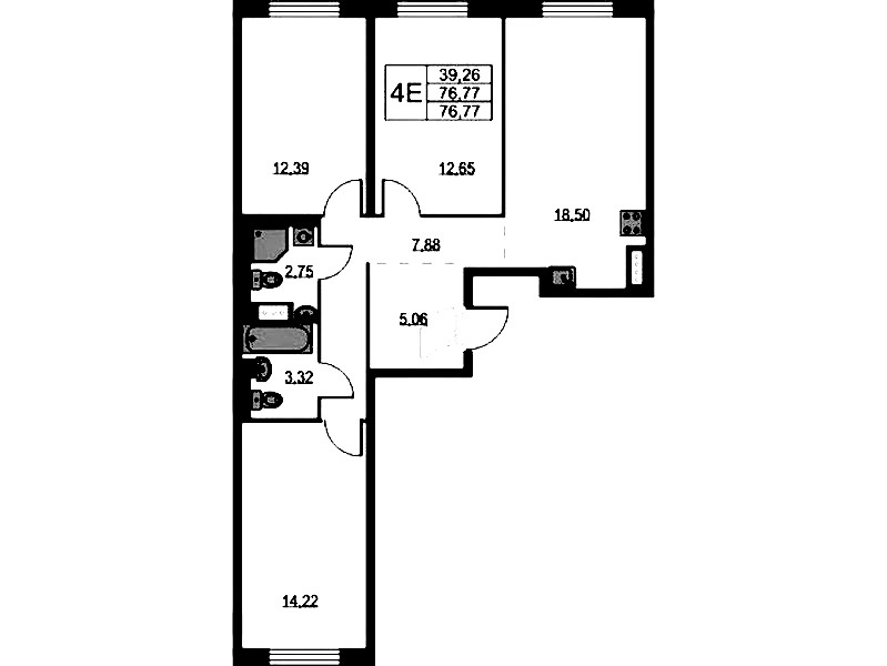 3-комнатная квартира 76.77 м², 5/9 эт., ЖК «Квартал Лаголово»
